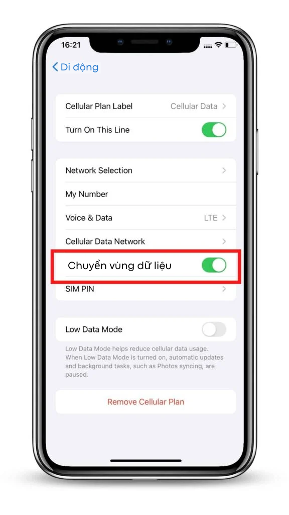 Bước 8: Bật chuyển vùng dữ liệu khi đến nơi